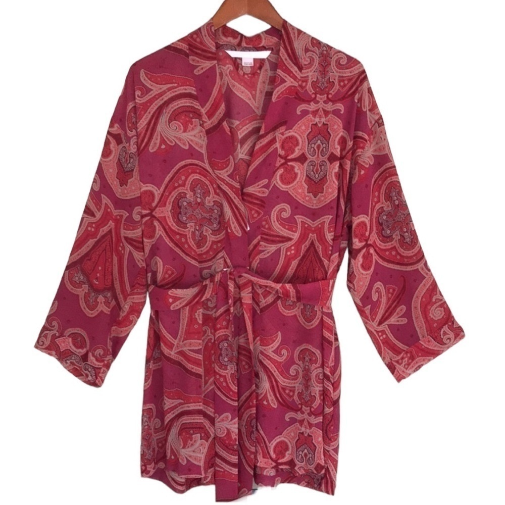 Victoria’s Secret Floral Paisley Print Long Sleeve Semi Sheer Belted Rope
